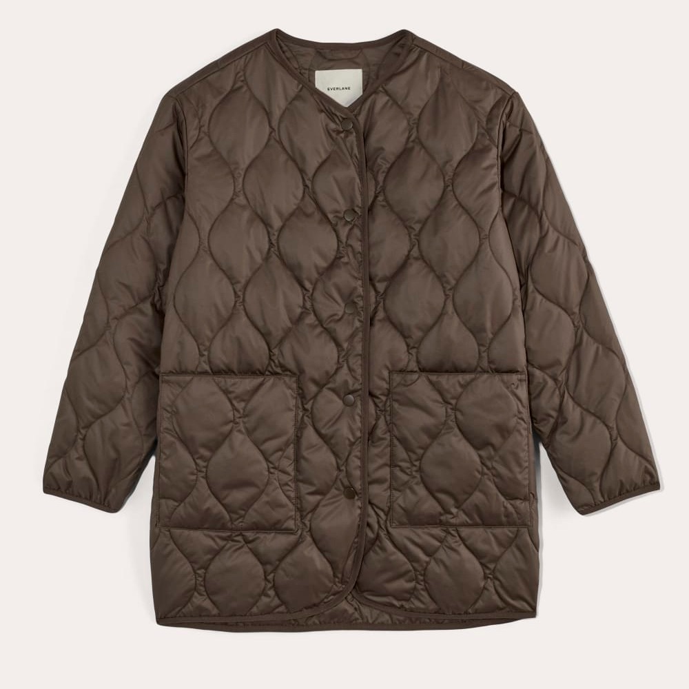 Everlane Quilted Longline Jacket in Brown